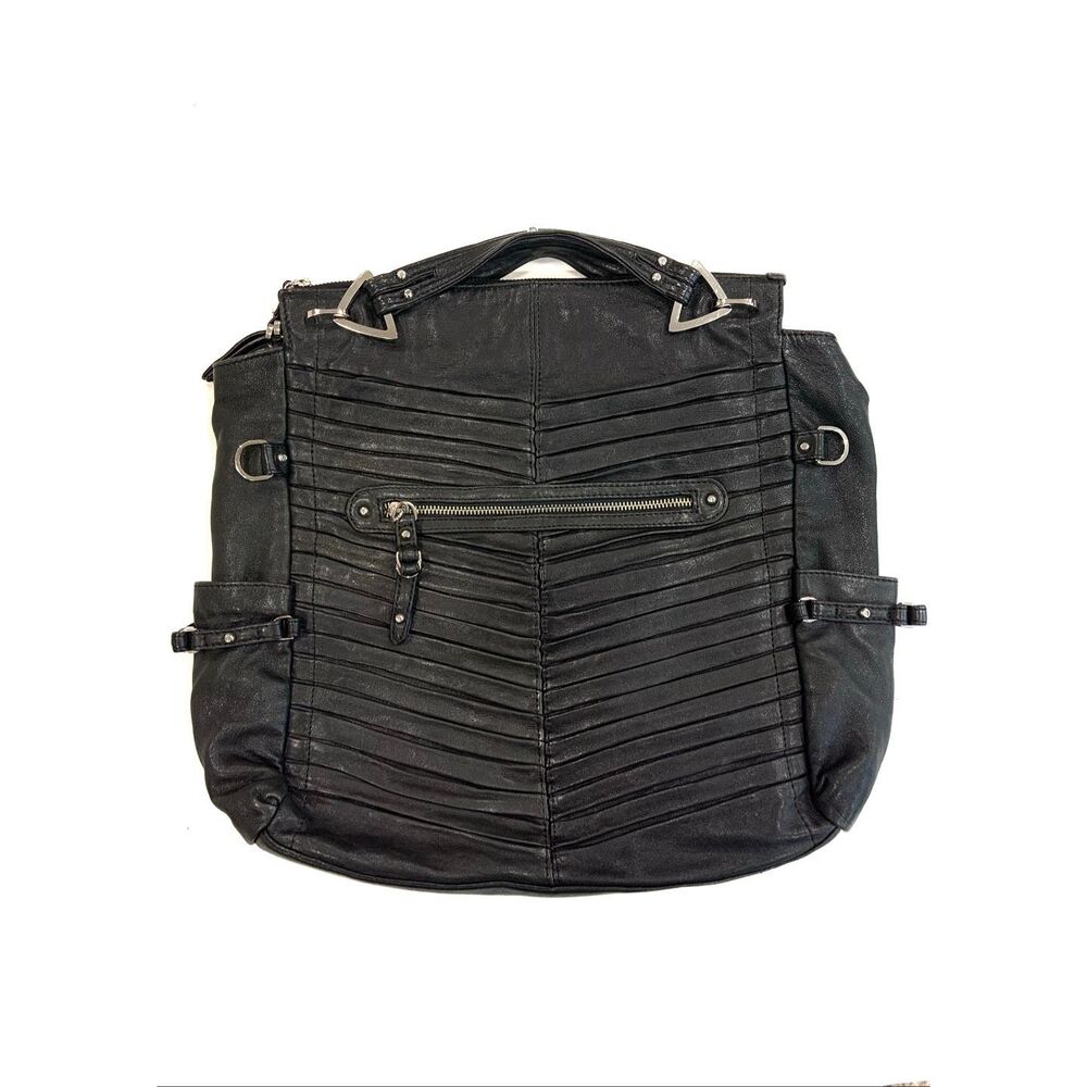 JUNIOR DRAKE Pleated Leather Satchel Bag
